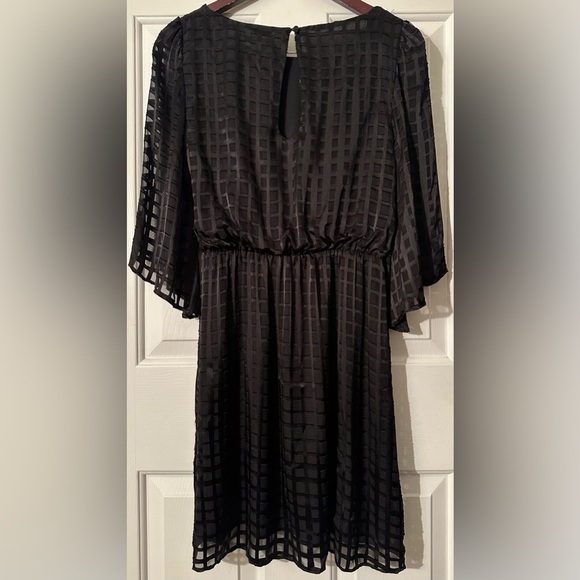 ALICE + OLIVIA Small Black Silk Blend Semi-Sheer Windowpane Little Black Dress - Picture 10 of 11